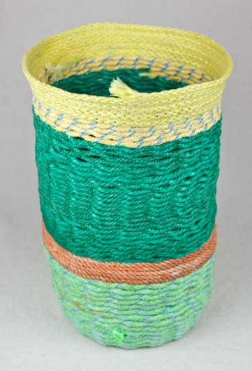  Green and Yellow Basket, Cowboy Series, Ghost Net Baskets - cowboy baskets artwork by Emily Miller