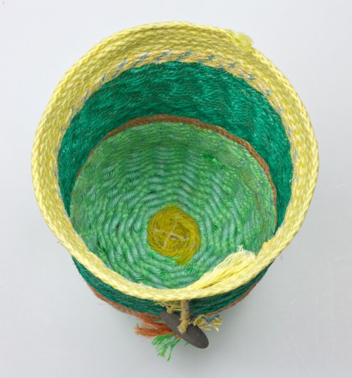  Green and Yellow Basket, Cowboy Series, Ghost Net Baskets - cowboy baskets artwork by Emily Miller