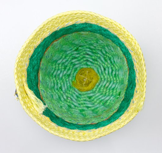  Green and Yellow Basket, Cowboy Series, Ghost Net Baskets - cowboy baskets artwork by Emily Miller