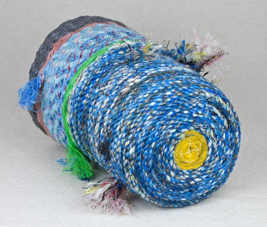  Blue Tassel Basket with Green Stripe, Cowboy Series, Ghost Net Baskets - cowboy baskets artwork by Emily Miller
