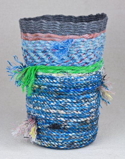Blue Tassel Basket with Green Stripe, Cowboy Series •
