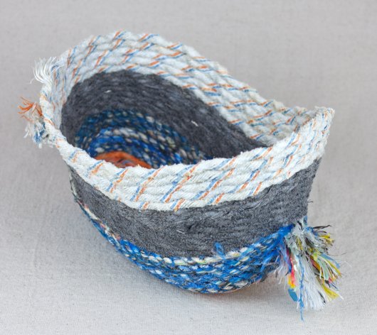 Blue and Gray Bowl, Cowboy Series, Ghost Net Baskets - cowboy baskets artwork by Emily Miller