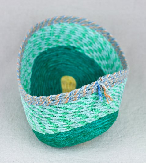  Green Bowl with Gray Lip, Cowboy Series, Ghost Net Baskets - cowboy baskets artwork by Emily Miller