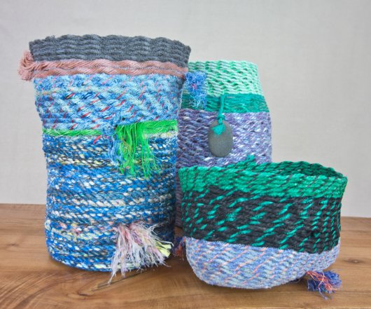  Deep Green Sea Basket, Ghost Net Baskets -  artwork by Emily Miller