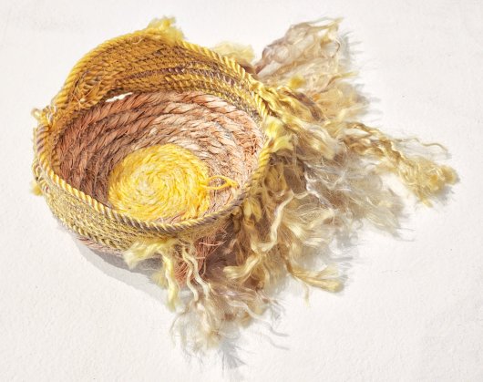 Peachy Tassel Dish, Ghost Net Baskets -  artwork by Emily Miller